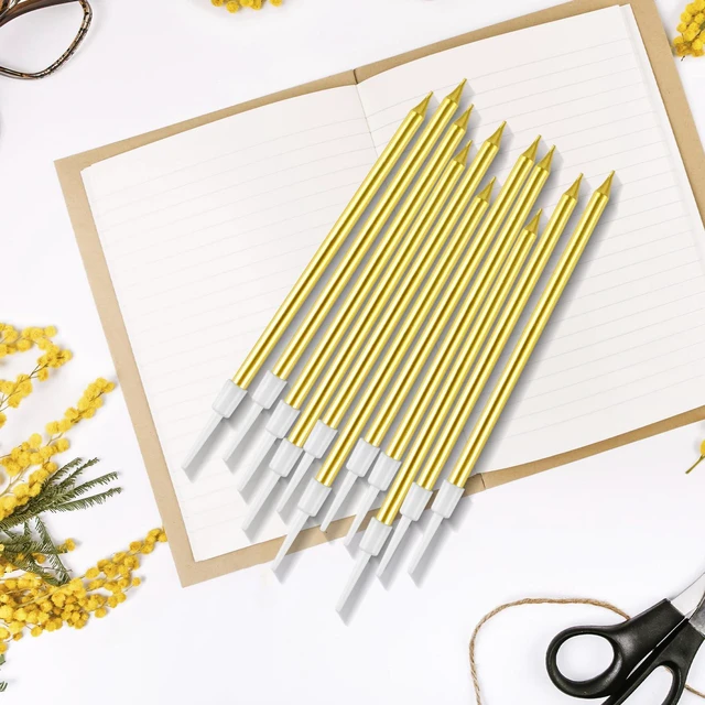 Alt view image 6 of 7 - 30-Count Gold Long Thin Metallic Birthday Candles, Cake Candles, Birthday Parties, Wedding Decorations, Party Candles, Cake Decorations