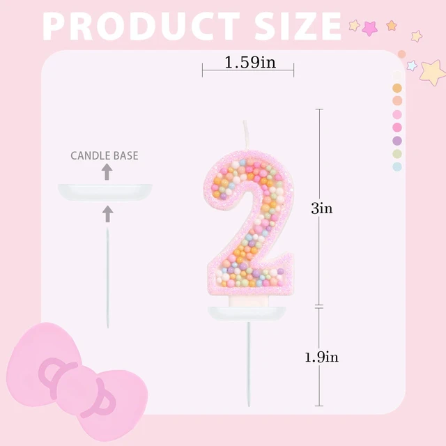 Alt view image 2 of 7 - Pastel Macaron Number 2 Candle, 2nd Birthday Decorations for Girl | Pink Birthday Candles, Two Sweet Birthday Decorations, Sweet Theme Birthday Party Supplies, Pink Birthday Decorations