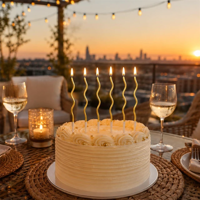 Alt view image 2 of 6 - 12 Pcs Twisted Birthday Candles with Holders, Gold | Spiral Metallic Thin Long Cake Candles with Holders, for Cupcake Topper, Birthday Wedding Party, Anniversary Decor