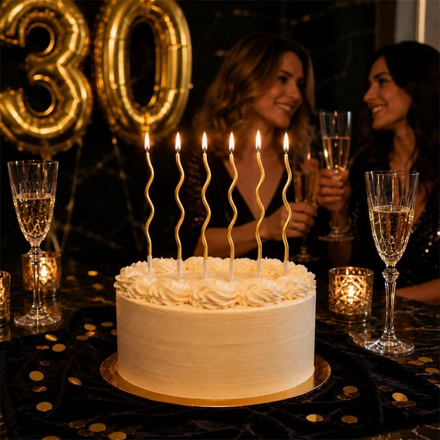 Alt view image 3 of 6 - 12 Pcs Twisted Birthday Candles with Holders, Gold | Spiral Metallic Thin Long Cake Candles with Holders, for Cupcake Topper, Birthday Wedding Party, Anniversary Decor