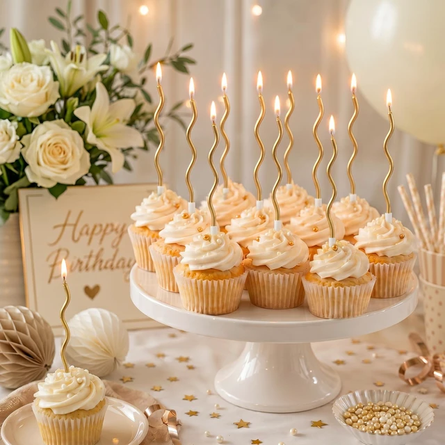 Alt view image 6 of 6 - 12 Pcs Twisted Birthday Candles with Holders, Gold | Spiral Metallic Thin Long Cake Candles with Holders, for Cupcake Topper, Birthday Wedding Party, Anniversary Decor