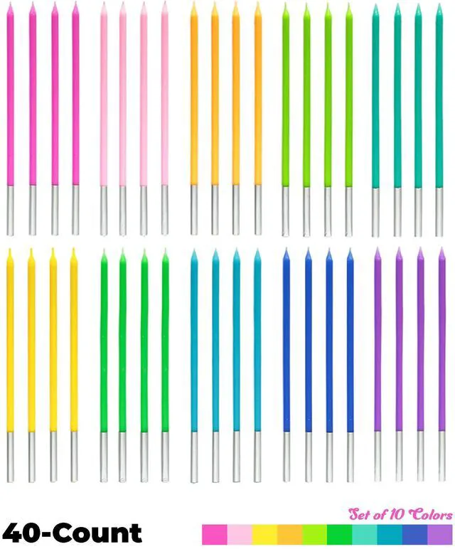 Alt view image 2 of 7 - 40-Count Rainbow Birthday Candles for Cake, 5.5 Tall Thin | Slender, 10 Colors, Smokeless & Unscented Cake/Cupcake Candles