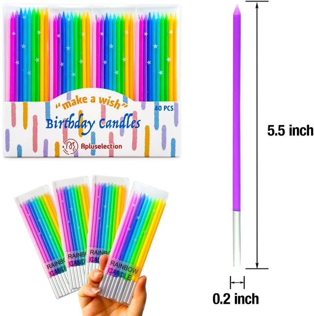 Alt view image 3 of 7 - 40-Count Rainbow Birthday Candles for Cake, 5.5 Tall Thin | Slender, 10 Colors, Smokeless & Unscented Cake/Cupcake Candles
