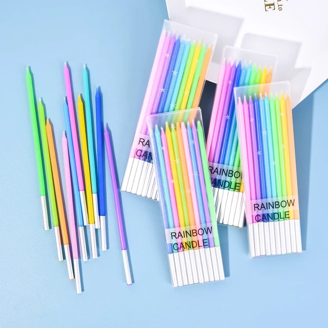 Alt view image 2 of 6 - 40-Count Rainbow Long Thin Birthday Candles, Cake Candles, Birthday Parties, Wedding Decorations, Party Candles