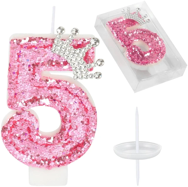 Main image of Birthday Number Candles,Pink Crown Birthday Candles for Cake,Glitter Number 5 Candle Cake Topper with Sequins for Girls,Women, Anniversary Celebrations Supplies (Pink 5)