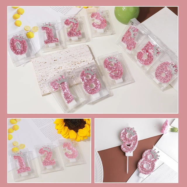 Alt view image 4 of 7 - Birthday Number Candles,Pink Crown Birthday Candles for Cake,Glitter Number 5 Candle Cake Topper with Sequins for Girls,Women, Anniversary Celebrations Supplies (Pink 5)