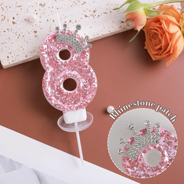 Alt view image 7 of 7 - Birthday Number Candles,Pink Crown Birthday Candles for Cake,Glitter Number 5 Candle Cake Topper with Sequins for Girls,Women, Anniversary Celebrations Supplies (Pink 5)