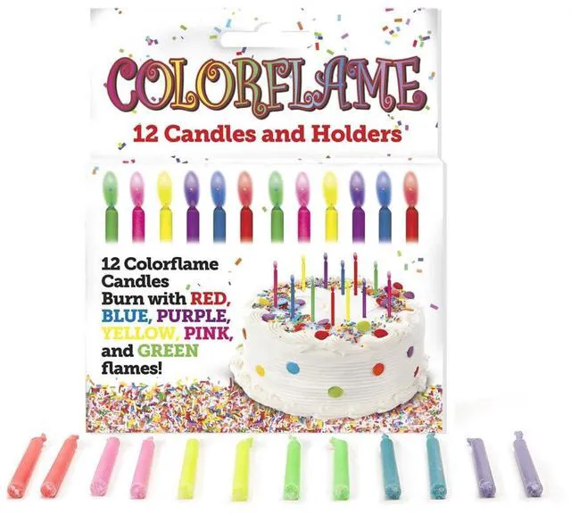 Alt view image 2 of 7 - Amazing Colorflame Multicolor Happy Birthday Candles and Holders (12 Count),Unscented