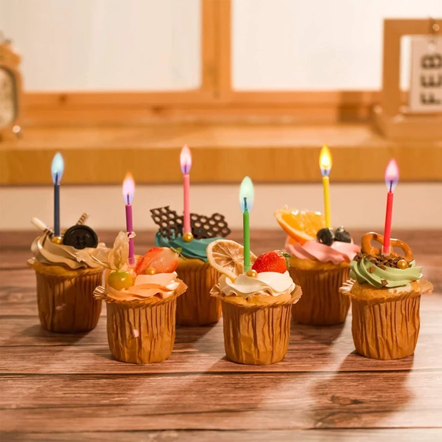 Alt view image 4 of 7 - Amazing Colorflame Multicolor Happy Birthday Candles and Holders (12 Count),Unscented