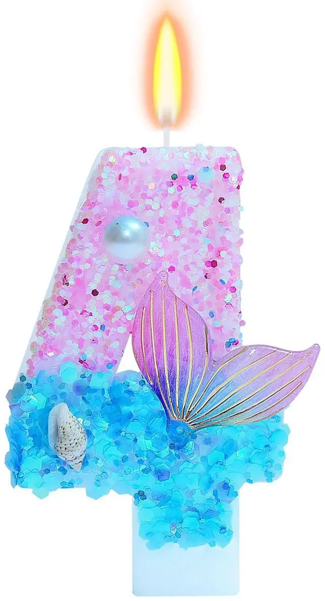 Main image of Mermaid Themed Birthday Candles, Number 4 Girls Glitter Birthday Party Supplies,Anniversary Party Decor,2.87 inch Cake Topper Decorations (Mermaid Themed, Number 4)