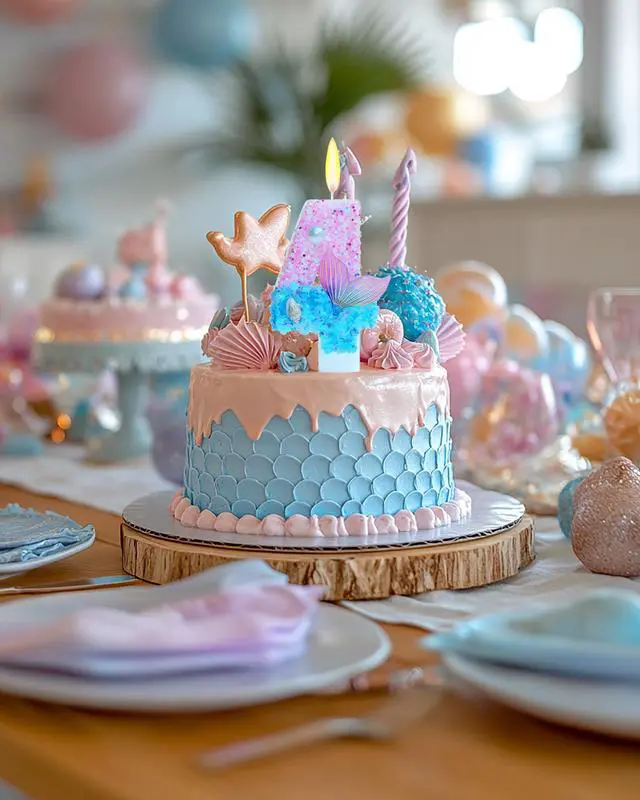 Alt view image 4 of 6 - Mermaid Themed Birthday Candles, Number 4 Girls Glitter Birthday Party Supplies,Anniversary Party Decor,2.87 inch Cake Topper Decorations (Mermaid Themed, Number 4)