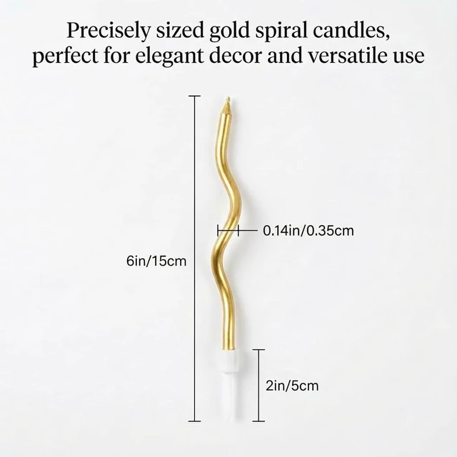 Alt view image 3 of 7 - 12-Count Gold Spiral Birthday Candles, Long Thin Metallic Twisted Cake Candles with Holders, Cake Toppers for Birthday Wedding Decorations, Anniversary and Parties