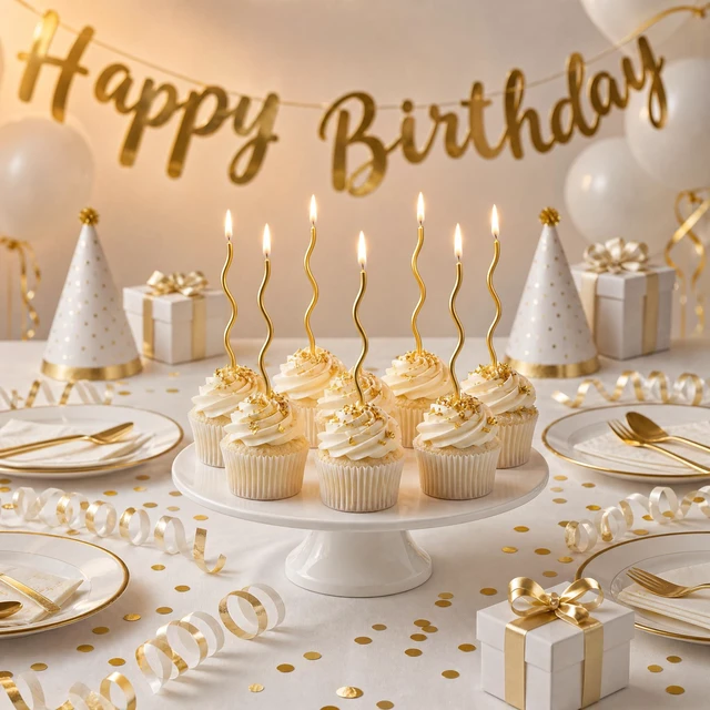 Alt view image 7 of 7 - 12-Count Gold Spiral Birthday Candles, Long Thin Metallic Twisted Cake Candles with Holders, Cake Toppers for Birthday Wedding Decorations, Anniversary and Parties