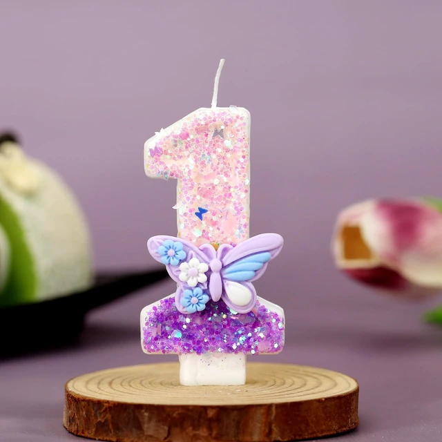 Alt view image 2 of 7 - Birthday Number Candles Pink and Purple Butterfly Birthday Candles for Cake Glitter Number 1 Candle Cake Topper with Sequins for Girls and Women Anniversary Celebrations Supplies