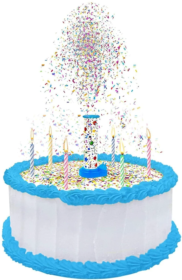 Alt view image 2 of 7 - ! Pink Confetti Candle Cake Topper, 2 Pack | Cake Topper With Edible Sprinkles, Surprise Birthday Decoration, Fits Any Size Cakes