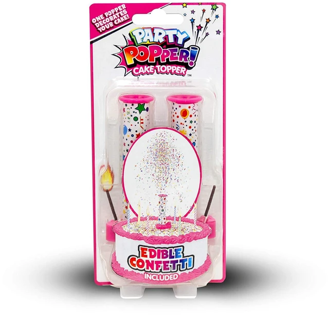Main image of ! Pink Confetti Candle Cake Topper, 2 Pack | Cake Topper With Edible Sprinkles, Surprise Birthday Decoration, Fits Any Size Cakes