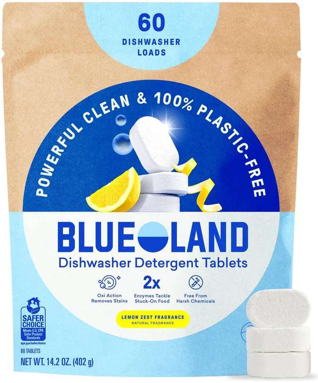 Main image of 100% Plastic-Free Dishwasher Detergent Tablets, 60ct, Lemon Zest | Eco-Friendly Dishwashing Pods, Cuts Grease & Stuck on Food, Rinses Clean for Streak-Free Shine, Fully Dissolves, Septic Safe