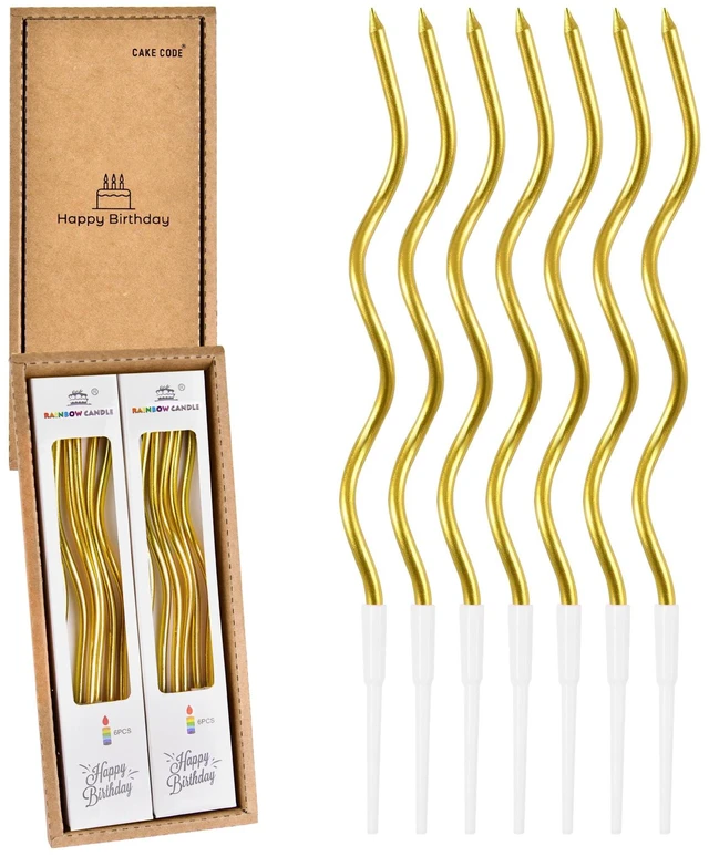 Main image of 12-Count Gold Spiral Long Thin Metallic Birthday Candles, Cake Candles, Birthday Parties, Wedding Decorations, Party Candles.