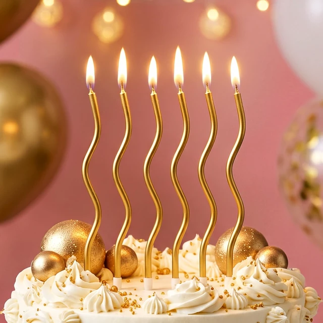 Alt view image 2 of 7 - 12-Count Gold Spiral Long Thin Metallic Birthday Candles, Cake Candles, Birthday Parties, Wedding Decorations, Party Candles.