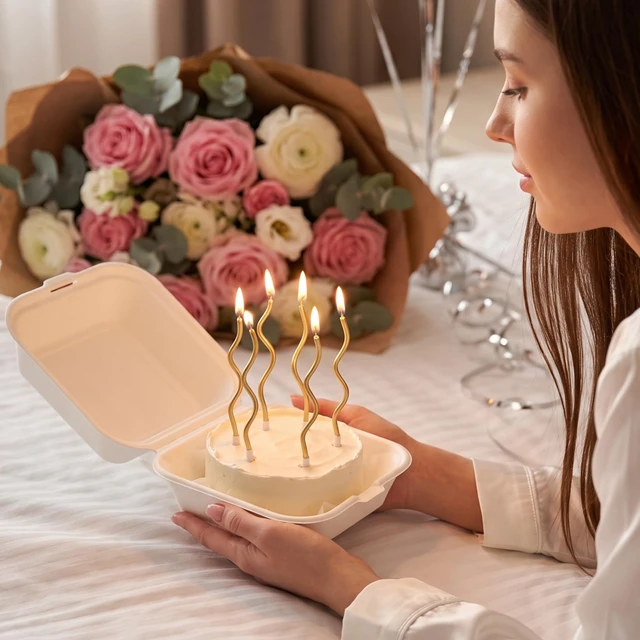 Alt view image 5 of 7 - 12-Count Gold Spiral Long Thin Metallic Birthday Candles, Cake Candles, Birthday Parties, Wedding Decorations, Party Candles.