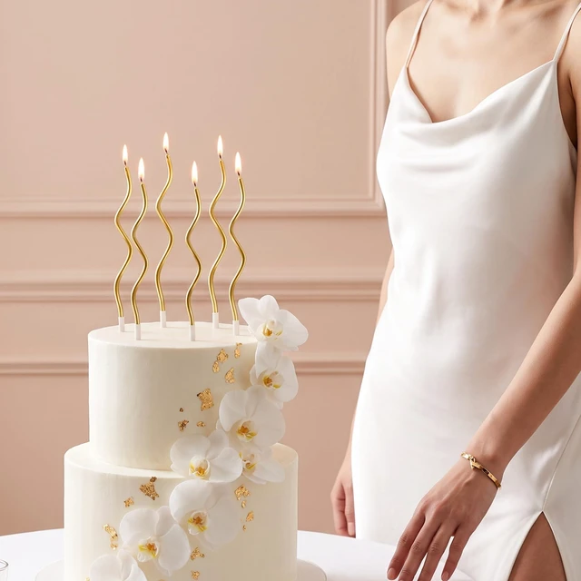 Alt view image 6 of 7 - 12-Count Gold Spiral Long Thin Metallic Birthday Candles, Cake Candles, Birthday Parties, Wedding Decorations, Party Candles.