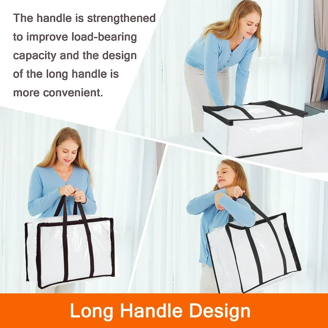 Alt view image 6 of 6 - 3 Pack 40L/60L/90L Clear Clothes Storage Bags with Zipper | Plastic Storage Bag, Foldable Closet Organizer, For Comforter Blanket Bedding Duvet Toys, Moving Bags