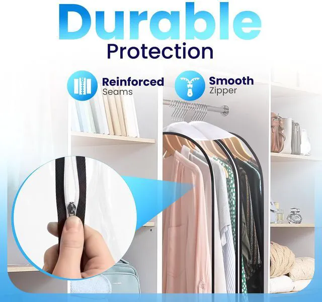 Alt view image 4 of 7 - Clear Garment Bags for Hanging Clothes, 40" Suit Bags, 1-Pack | With 10" Gusset, Heavy Duty Closet Storage Covers for Coats, Dresses, Shirts, Jackets, Dustproof & Breathable