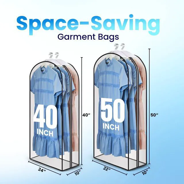Alt view image 7 of 7 - Clear Garment Bags for Hanging Clothes, 40" Suit Bags, 1-Pack | With 10" Gusset, Heavy Duty Closet Storage Covers for Coats, Dresses, Shirts, Jackets, Dustproof & Breathable