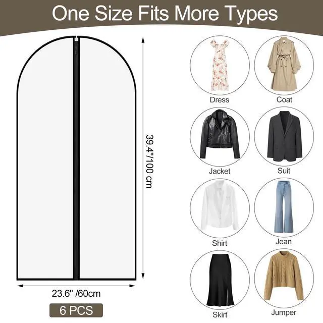 Alt view image 2 of 7 - 6Pcs Clear Garment Bags for Hanging Clothes, Breathable Clothes Covers with Zip, Moth Proof Hanging Garment Covers Bags for Travel & Wardrobe Storage for Dresses, Shirts, Coats (40 inch)
