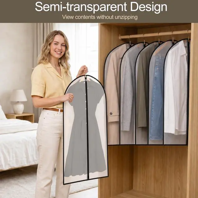 Alt view image 3 of 7 - 6Pcs Clear Garment Bags for Hanging Clothes, Breathable Clothes Covers with Zip, Moth Proof Hanging Garment Covers Bags for Travel & Wardrobe Storage for Dresses, Shirts, Coats (40 inch)