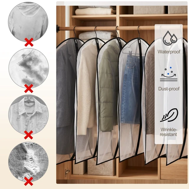 Alt view image 5 of 7 - 6Pcs Clear Garment Bags for Hanging Clothes, Breathable Clothes Covers with Zip, Moth Proof Hanging Garment Covers Bags for Travel & Wardrobe Storage for Dresses, Shirts, Coats (40 inch)