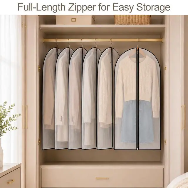 Alt view image 7 of 7 - 6Pcs Clear Garment Bags for Hanging Clothes, Breathable Clothes Covers with Zip, Moth Proof Hanging Garment Covers Bags for Travel & Wardrobe Storage for Dresses, Shirts, Coats (40 inch)