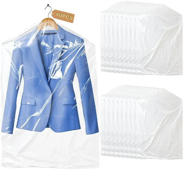 Main image of 40 Pack Garment Bags - Set of 40, 60x90cm Plastic Dry Cleaning Bags for Hanging Clothes Storage