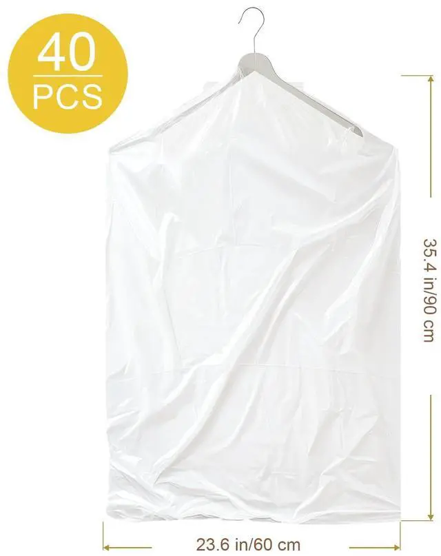Alt view image 2 of 7 - 40 Pack Garment Bags - Set of 40, 60x90cm Plastic Dry Cleaning Bags for Hanging Clothes Storage
