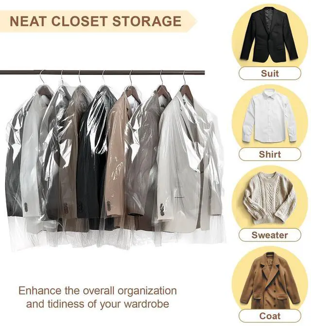 Alt view image 4 of 7 - 40 Pack Garment Bags - Set of 40, 60x90cm Plastic Dry Cleaning Bags for Hanging Clothes Storage