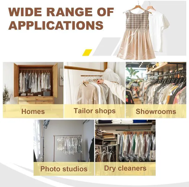 Alt view image 6 of 7 - 40 Pack Garment Bags - Set of 40, 60x90cm Plastic Dry Cleaning Bags for Hanging Clothes Storage