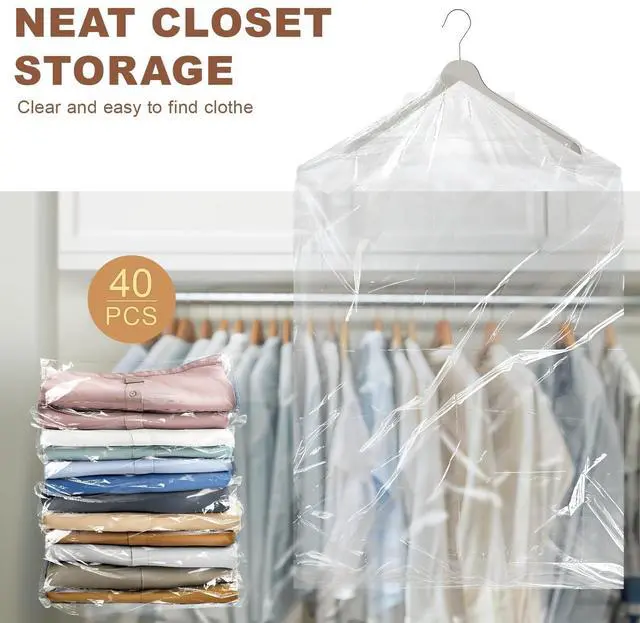 Alt view image 5 of 7 - 40 Pack Garment Bags - Set of 40, 60x90cm Plastic Dry Cleaning Bags for Hanging Clothes Storage