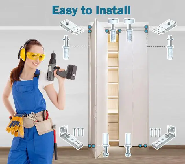 Alt view image 3 of 6 - Bifold Door Hardware Repair Kit Use for Bi Fold Closet Sliding Folding Door | 2 Pack Bi Fold Accordion Door Replacement Parts Include Top & Bottom Bracket, 3/8" Pivot, 7/8" Guides Wheel