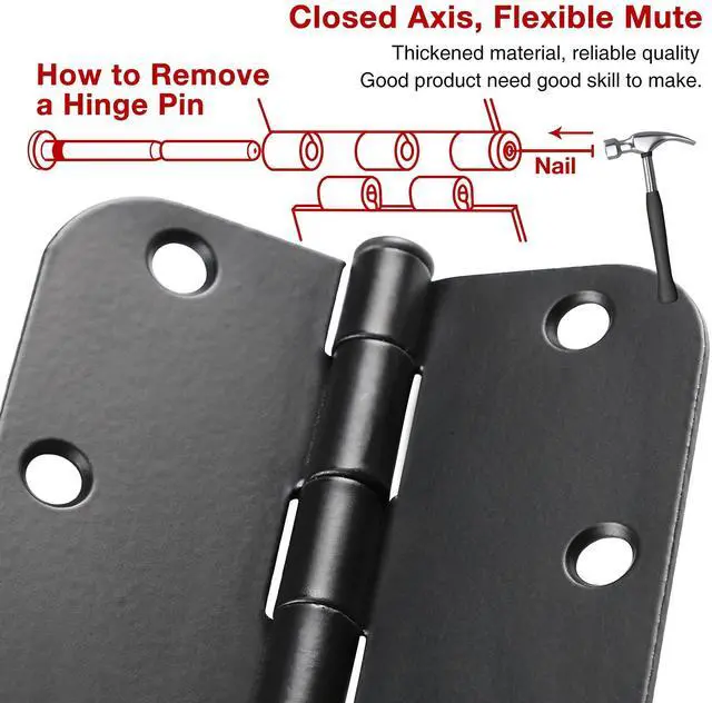 Alt view image 2 of 7 - Rounded Matte Black Door Hinges 3.5 Inch 5/8" Radius Flat 30 Pack | Interior 3 1/2" Bifold Residential Standard Bedroom Indoor for Doors Hardware Control House Home Decor Essentials Accessories