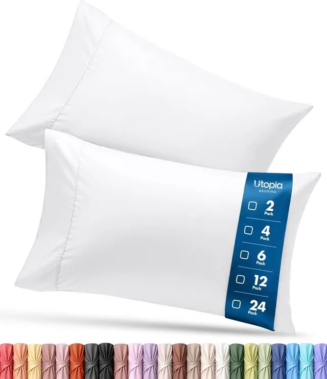 Main image of Pillow Cases Queen Size Set of 4, Ultra Soft Comfy Pillow Covers, White | Comfortable Pillow Sham like Pillowcases with Envelope Closure, Breathable Fabric, Fade & Shrink Resistant, Machine Washable