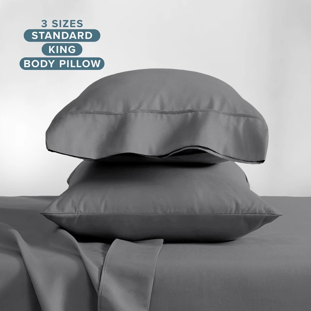 Alt view image 6 of 7 - Pillowcases Open End (Standard Set of 2, Grey) | 1800 Ultra-Soft, Double Brushed, Cooling, Breathable, All-Season, Easy Care