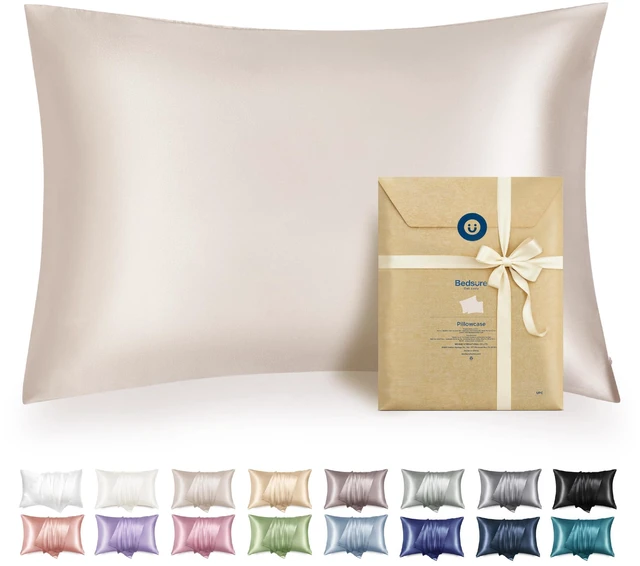 Main image of Satin Pillowcase with Zipper, Similar to Silk Pillow Cases 2 Pack, Beige Standard Size Satin Pillow Case, Silky & Soft Pillow Covers, Valentines Day Gifts for Women Men, 20x26 Inches