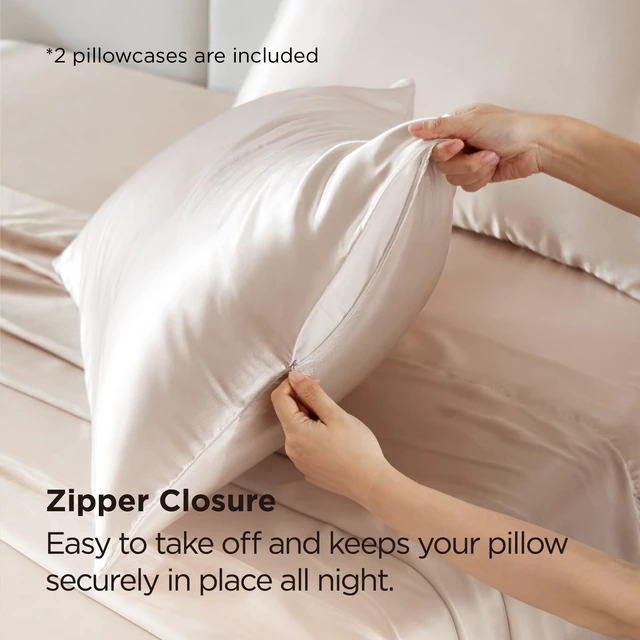 Alt view image 5 of 7 - Satin Pillowcase with Zipper, Similar to Silk Pillow Cases 2 Pack, Beige Standard Size Satin Pillow Case, Silky & Soft Pillow Covers, Valentines Day Gifts for Women Men, 20x26 Inches