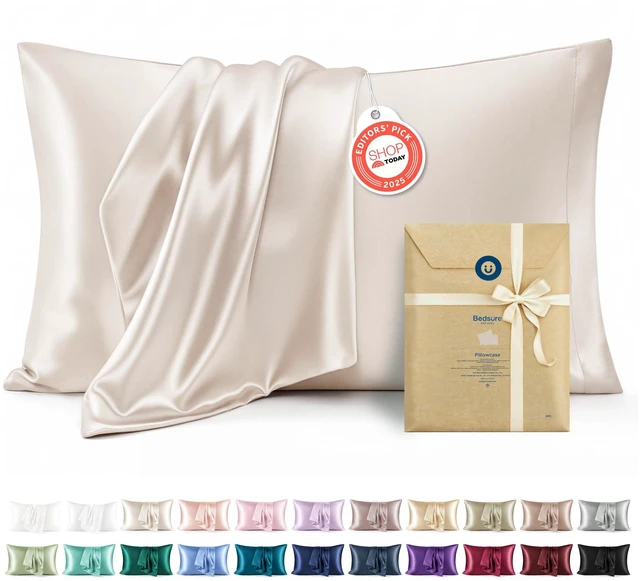 Main image of Satin Pillowcases Queen Set of 2, Similar to Silk Pillow Case Beige | Reduces Hair Frizz & Skin Friction, Decorative Covers, Room Decor, Gifts for Women Men, Envelope Closure, Cooling, 20" x 30"