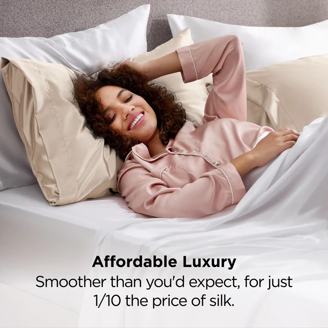 Alt view image 4 of 7 - Satin Pillowcases Queen Set of 2, Similar to Silk Pillow Case Beige | Reduces Hair Frizz & Skin Friction, Decorative Covers, Room Decor, Gifts for Women Men, Envelope Closure, Cooling, 20" x 30"