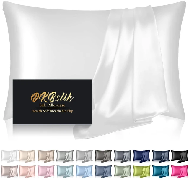 Main image of Silk Pillowcase for Hair and Skin, Mulberry Silk Pillow Cases Standard Size, Anti Acne Cooling Sleep Both Sides Natural Silk Satin Pillow Case Covers with Hidden Zipper, Gifts for Women Men, White