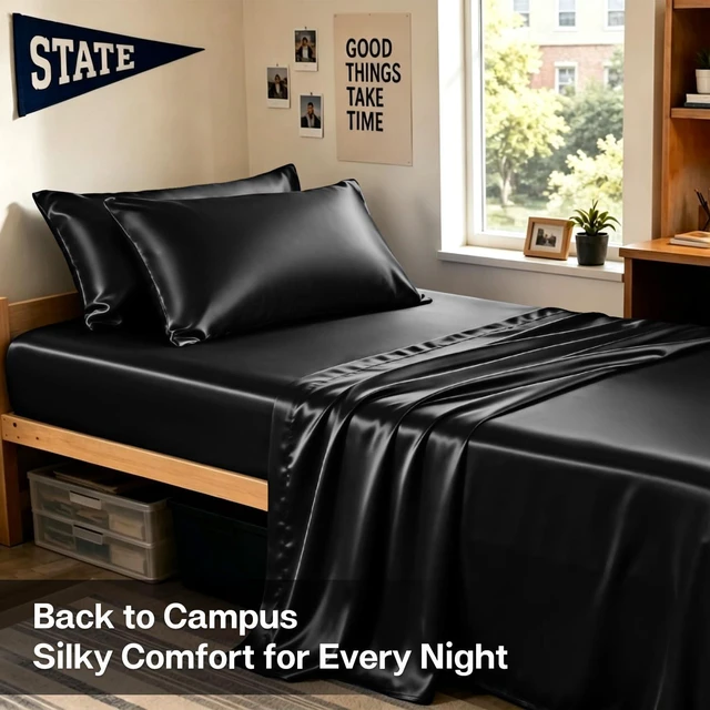 Alt view image 5 of 7 - Satin Pillowcase 2 Pack, Queen Size 20"x30", Black | Similar to Silk Pillow cases, Gentle on Hair & Skin, Smooth Cooling Satin Pillow case with Envelope Closure, Room Decor Gift