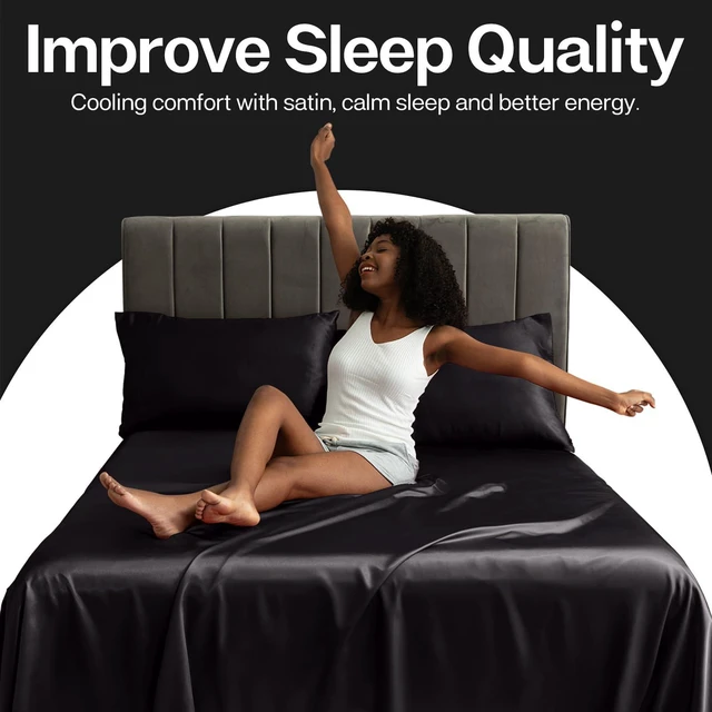 Alt view image 4 of 7 - Satin Pillowcase 2 Pack, Queen Size 20"x30", Black | Similar to Silk Pillow cases, Gentle on Hair & Skin, Smooth Cooling Satin Pillow case with Envelope Closure, Room Decor Gift
