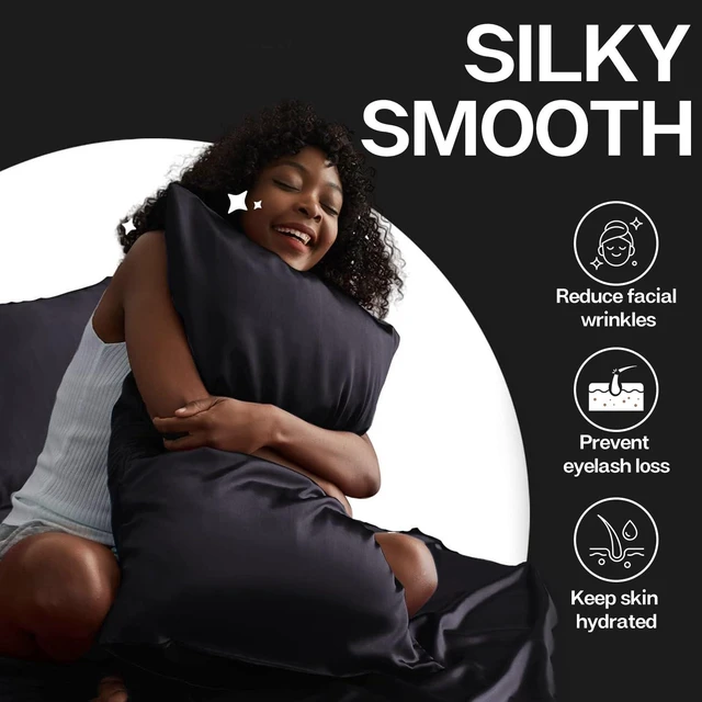 Alt view image 3 of 7 - Satin Pillowcase 2 Pack, Queen Size 20"x30", Black | Similar to Silk Pillow cases, Gentle on Hair & Skin, Smooth Cooling Satin Pillow case with Envelope Closure, Room Decor Gift