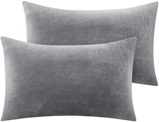 Main image of Flannel Pillowcases Standard Set of 2, Gray, 20x26 Inches | Super Cozy Fuzzy Velvet Pillow Shams with Zipper Closure, Soft Fleece Pillowcases for Bedroom, Sofa, Couch, All-Season Use